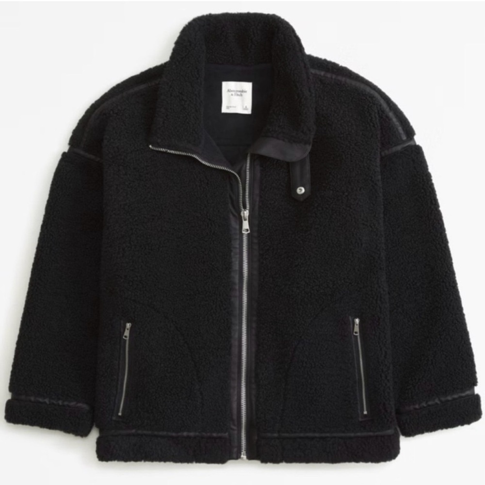 Abercrombie Contrast Trim Sherpa Aviator Jacket - black